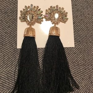 Black fringe drop earrings